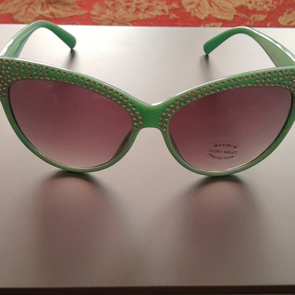 Mint green clear stone rhinestone studded glasses